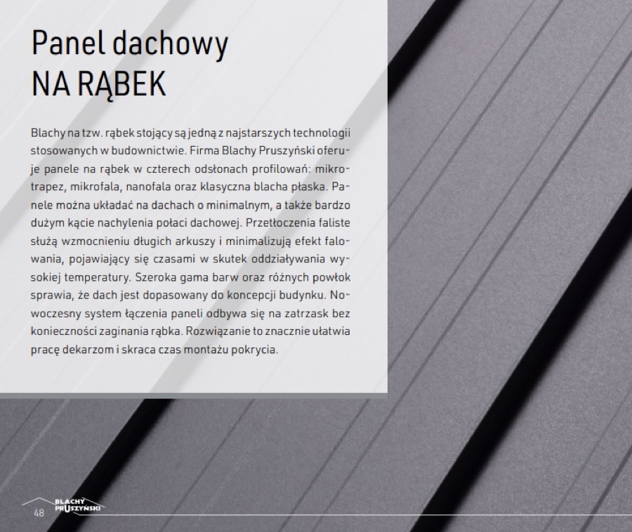 Panel dachowy na rąbek - opis produktu Blachy Pruszyński